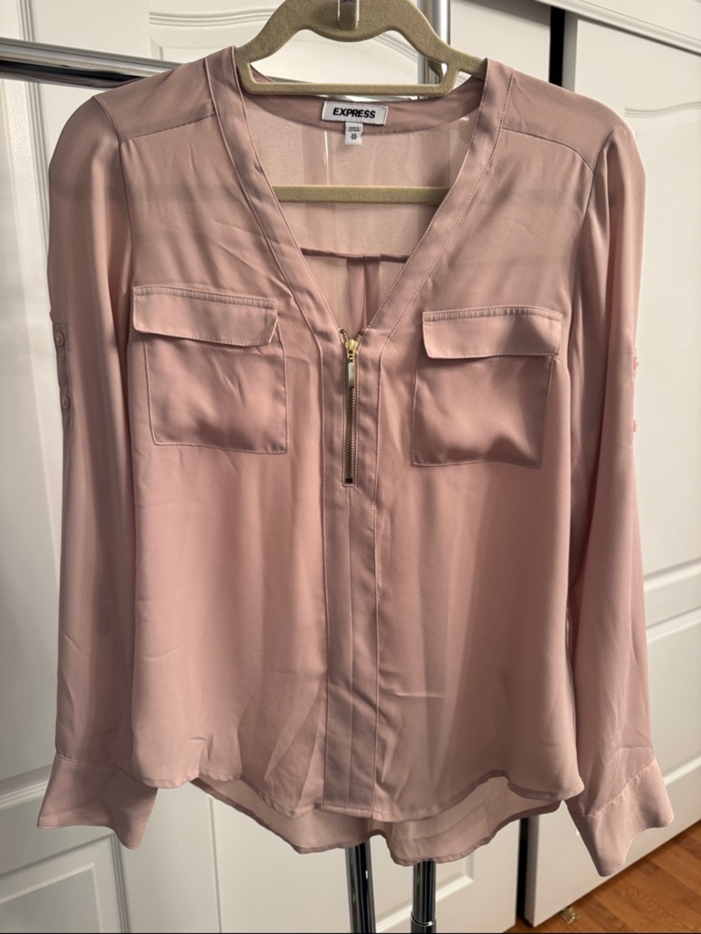 Express Blush Pink Zip-Front Pocket Blouse